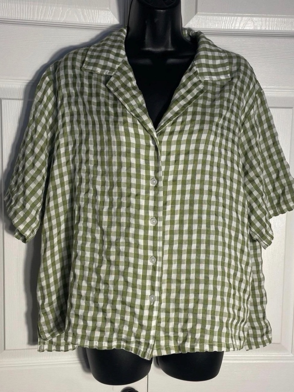 Olive and White Gingham Button-Down Shirt